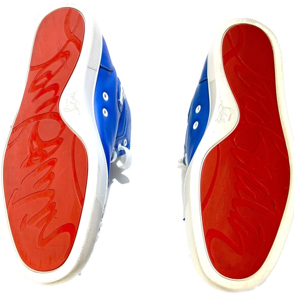 Men’s Christian Louboutin Louis Orlato Flat Blue Leather Spikes High Tops. SZ 44 - Picture 1 of 7